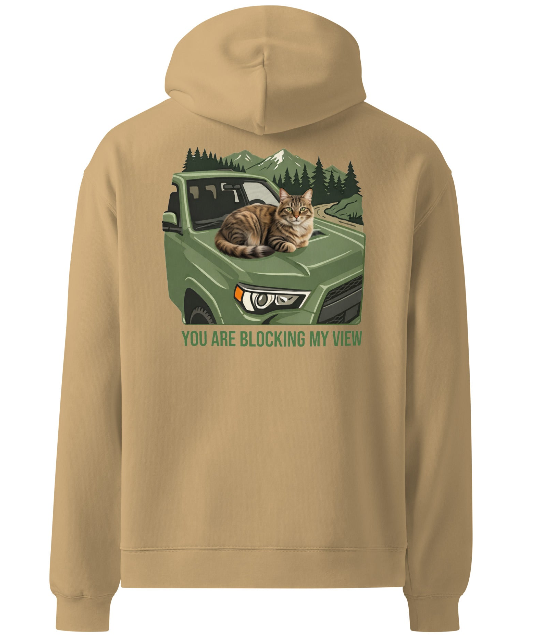 Roam2Rescue Hoodies collection banner featuring the Blocking My View adventure cat hoodie