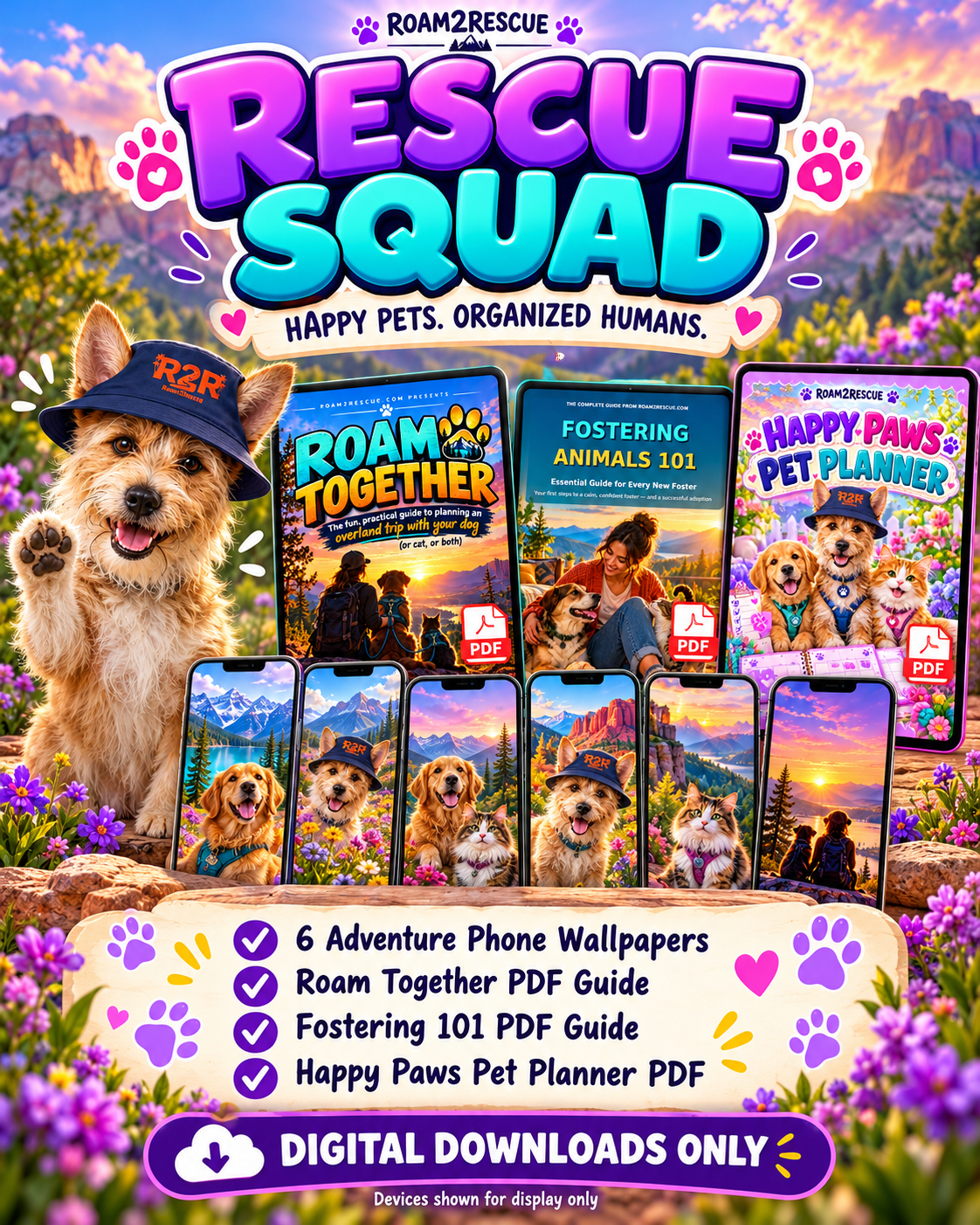 Rescue Squad Quick Entry Pack: phone wallpapers, two PDF guides and the Happy Paws Pet Planner